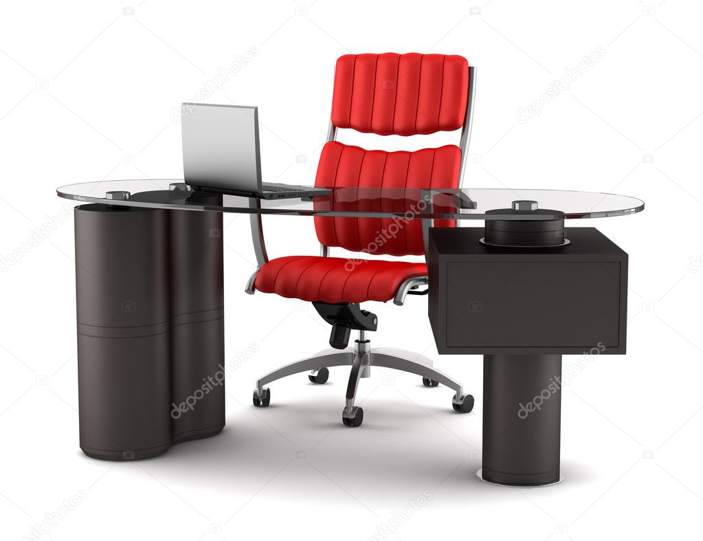 Modern office workplace isolated on white background