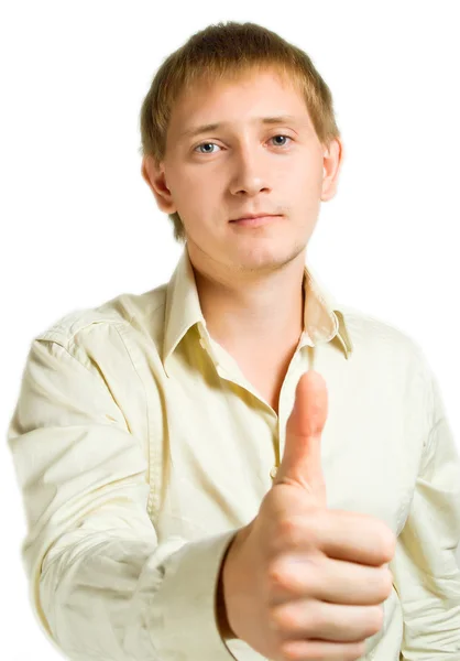 The man with the lifted big finger — Stock Photo, Image