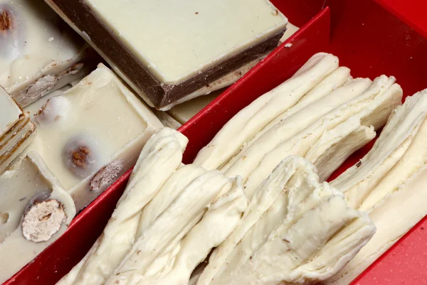 Saftige weiße Schokolade, Makro aus nächster Nähe — Stockfoto