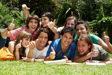 Group of college students outdoors clipart