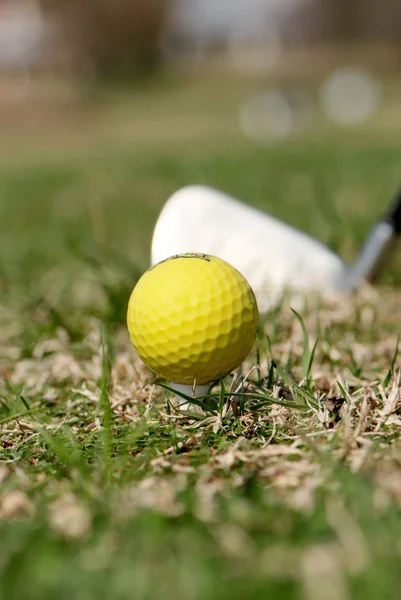Una pallina da golf e un autista con focus sulla palla — Foto Stock