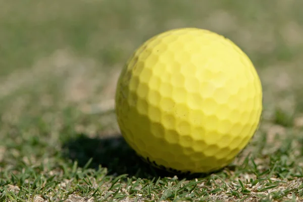 具有绿色背景的绿色草地上的高尔夫球场球 — 图库照片