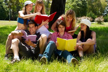 Group of college students outdoors clipart