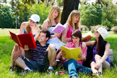 Group of college students outdoors clipart