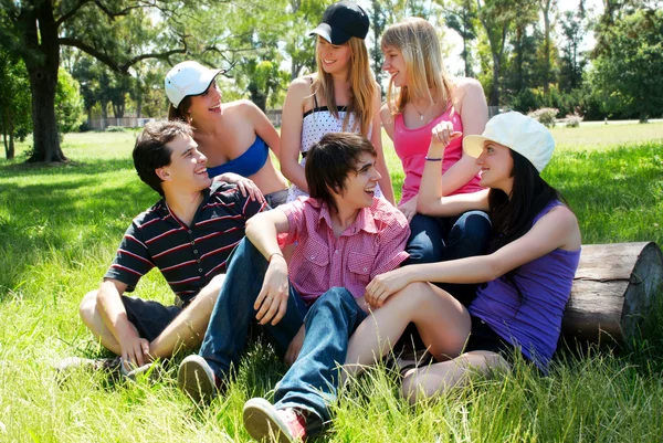Happy group of friends smiling outdoors in a park — Stock Photo, Image