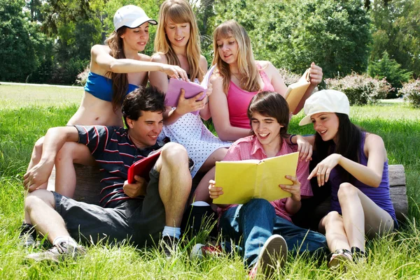 Skupina vysokoškoláků venku — Stock fotografie