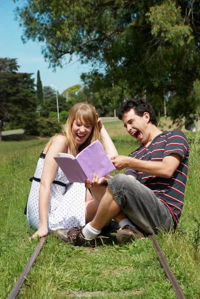 Estudiantes universitarios o universitarios que estudian al aire libre — Foto de Stock