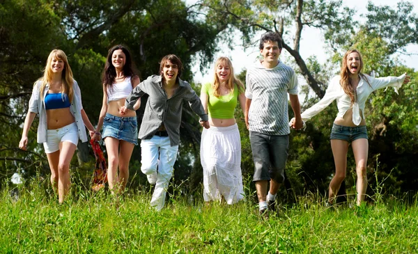 Youth group against the nature — Stock Photo, Image