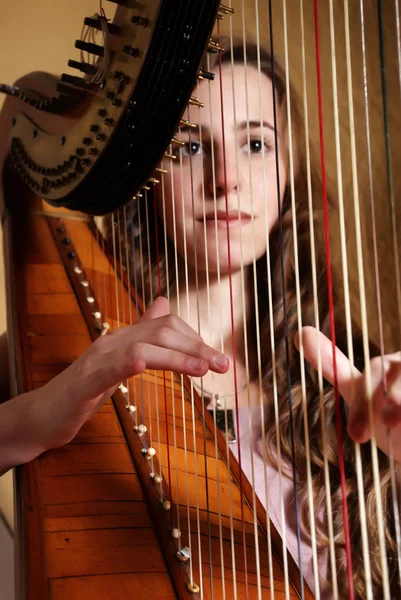 Kvinnliga musiker spelar harpa — Stockfoto