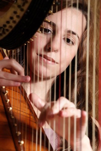 Vrouwelijke musicus spelen van de harp — Stockfoto