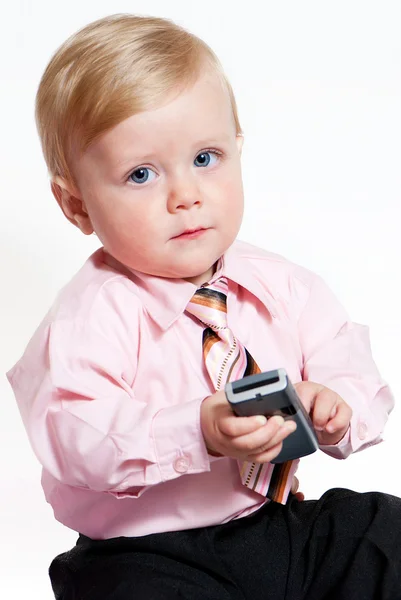 Retrato close-up brilhante de adorável bebê empresário — Fotografia de Stock