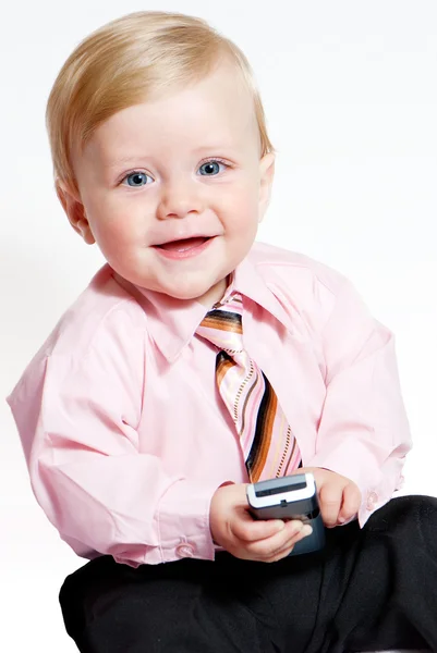 Bright closeup portrait of adorable baby businessman — Stock Photo, Image
