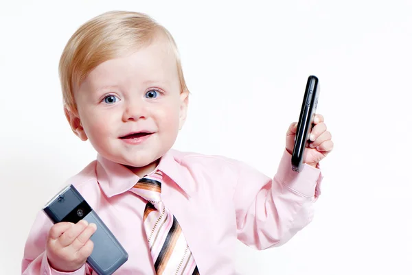 Heldere close-up portret van schattige baby zakenman — Stockfoto