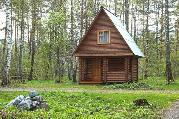 Pequeña casa de madera en un bosque — Foto de Stock