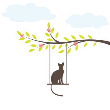 Black cat on swing. Vector Illuatration clipart