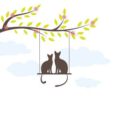 Two Black cat on swing. Vector Illuatration clipart