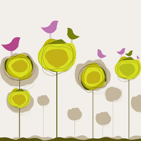 Achtergrond met vogels, boom. vectorillustratie — Stockvector