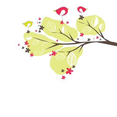 Background with birds, tree. Vector illustration clipart