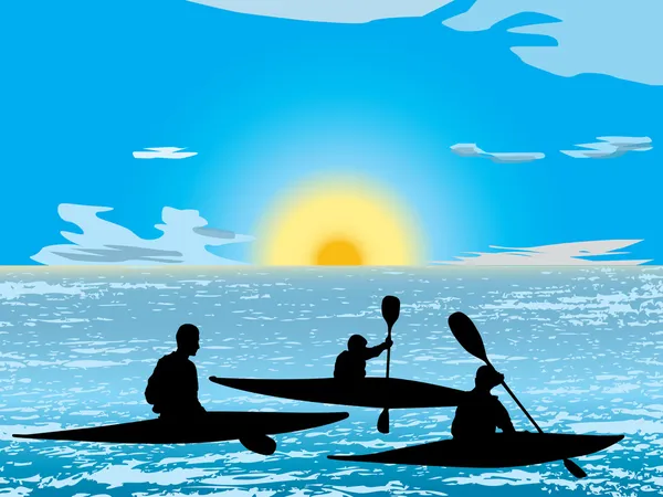 Kayaking on lake — Stock Vector