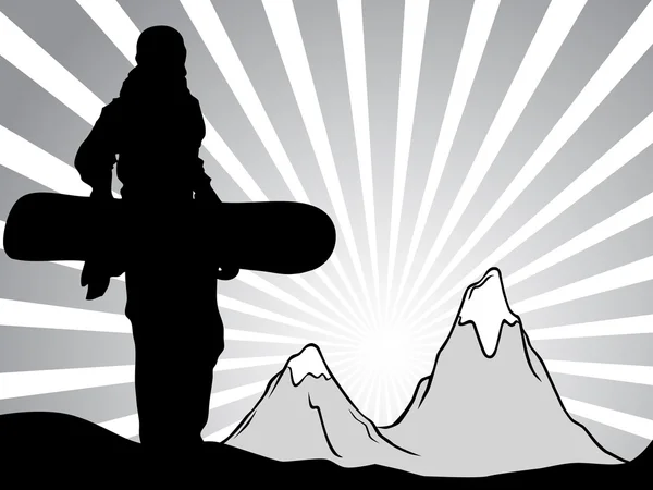 Snowboarder en la montaña — Vector de stock