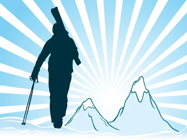Силуэты лыжников — стоковый вектор