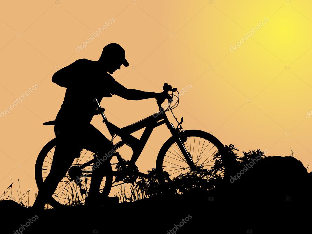 Biker pushing his bike ⬇ Vector Image ...