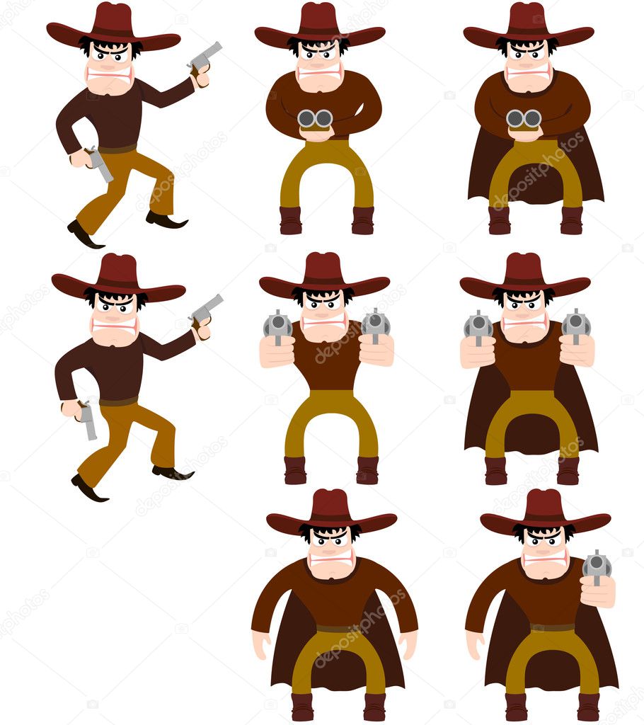 Set of cowboys. A vector illustration