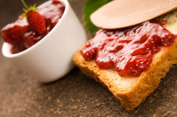 stock image Wild strawberry jam with toast