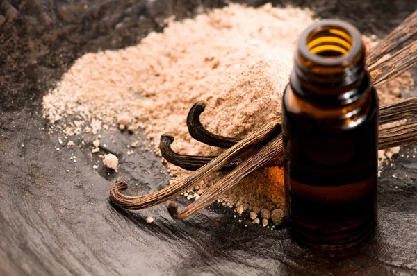 Vanilla With Bottle Of Essential Oil And Powder- Beauty Treatmen Stock Image