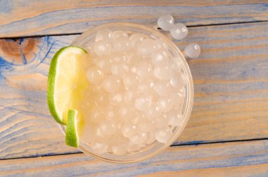 Tapioca pearls with lime. white bubble tea ingredients clipart