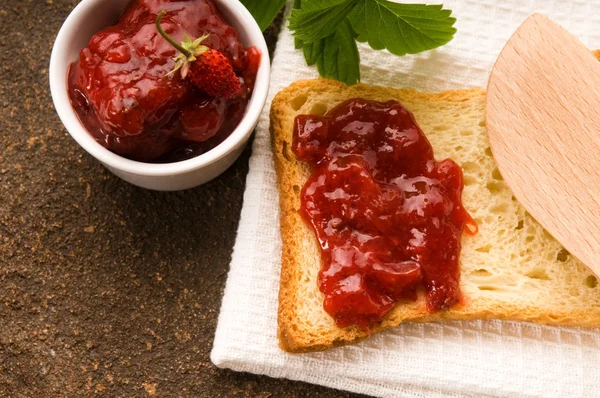 stock image Wild strawberry jam with toast