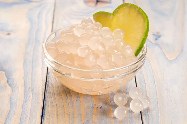 stock image Tapioca pearls with lime. white bubble tea ingredients