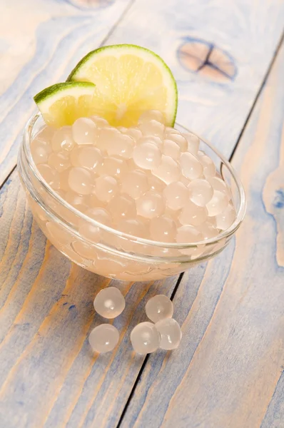 stock image Tapioca pearls with lime. white bubble tea ingredients