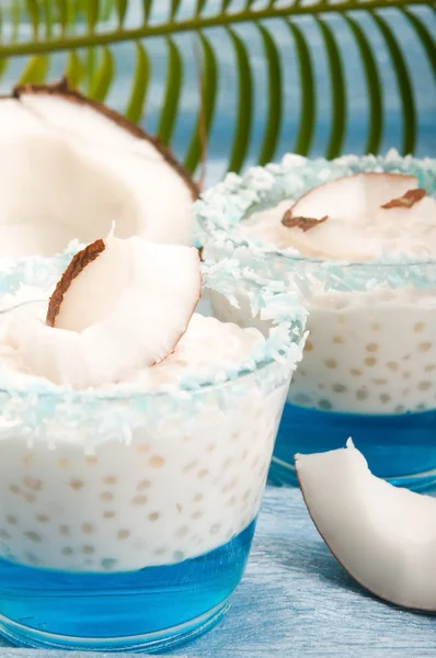 stock image Coconut pudding with tapioca pearls and litchi jelly