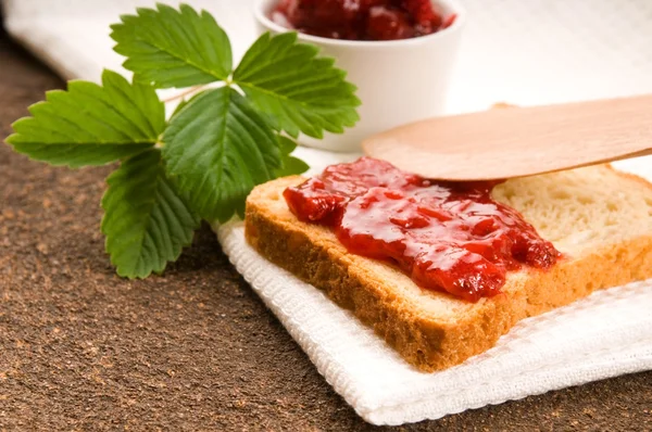 stock image Wild strawberry jam with toast