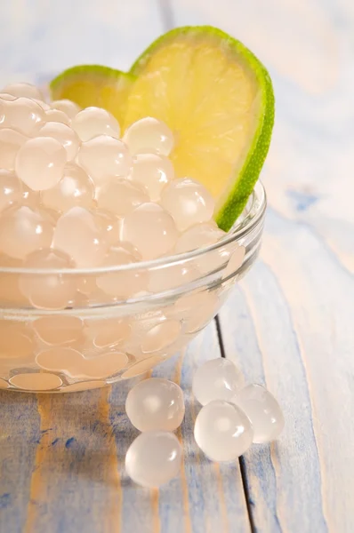 stock image Tapioca pearls with lime. white bubble tea ingredients