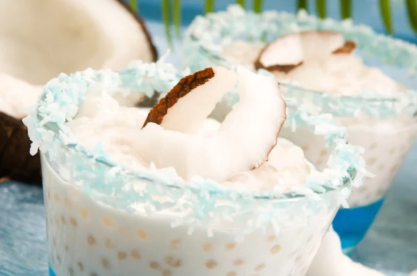 Kokosový pudink s tapioca perly a liči želé — Stock fotografie