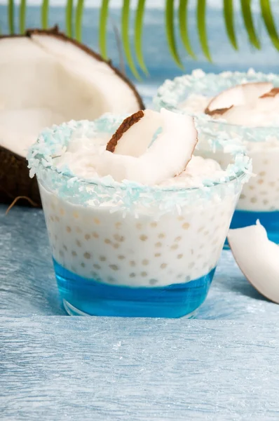 Coconut pudding med tapioka pärlor och litchi gelé — Stockfoto