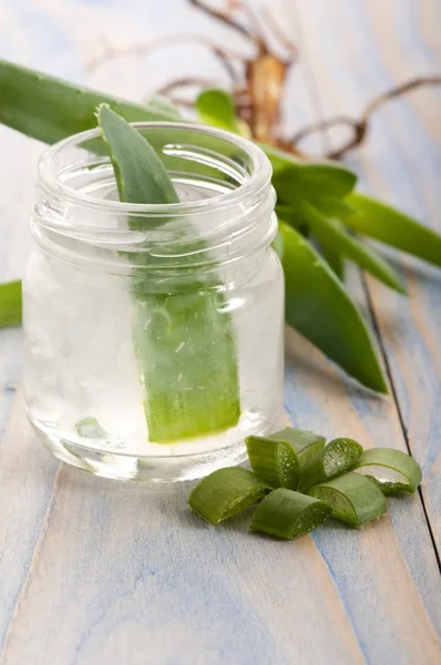 Aloe vera juice with fresh leaves — Stock Photo, Image