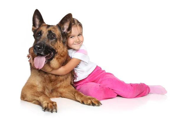 Young girl and German shepherd dog — Stock Photo, Image