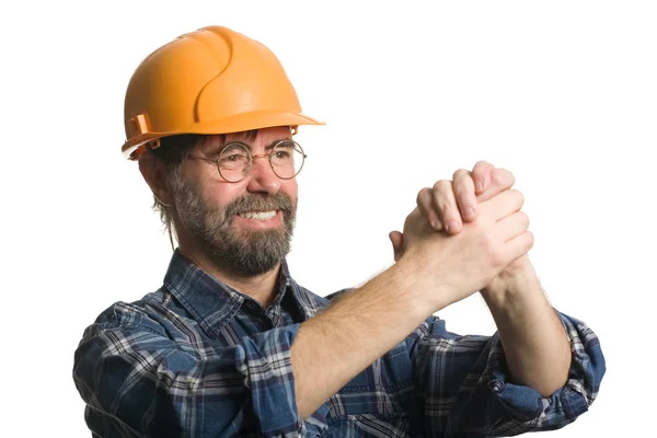 Приветственный работник строительства — стоковое фото
