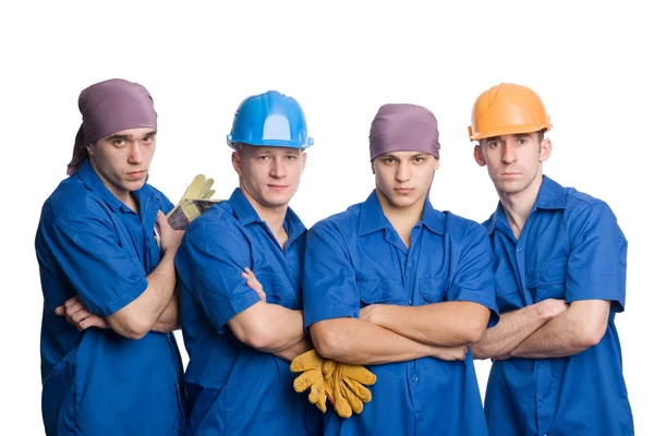 Amistoso equipo joven de trabajadores de la construcción — Foto de Stock