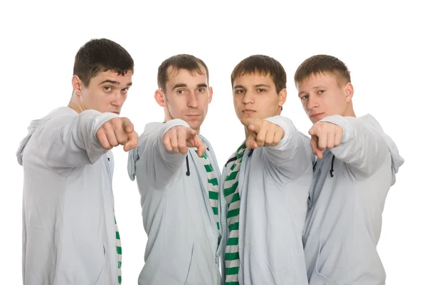 Group friends pointing index fingers — Stock Photo, Image