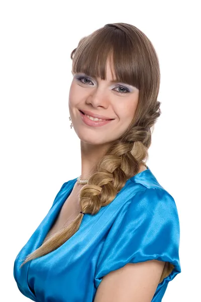 Девушка с плетеными волосами в косе — стоковое фото