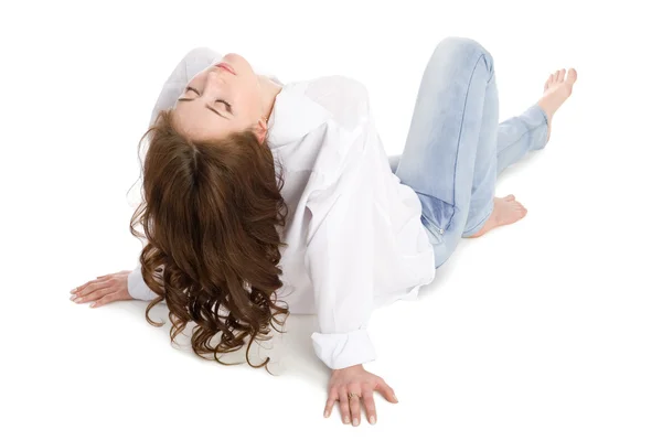Reclining girl with long hair — Stock Photo, Image