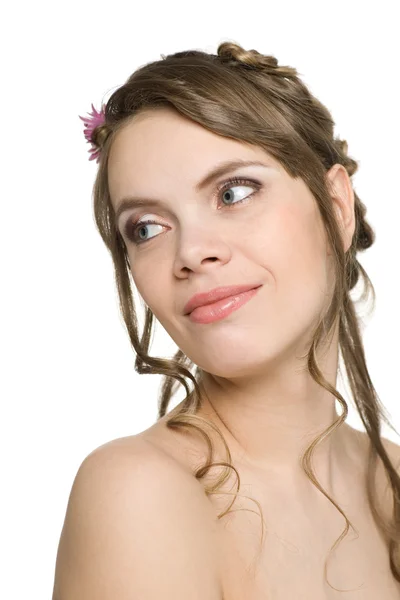 Dívka s krásný účes a make-up — Stock fotografie