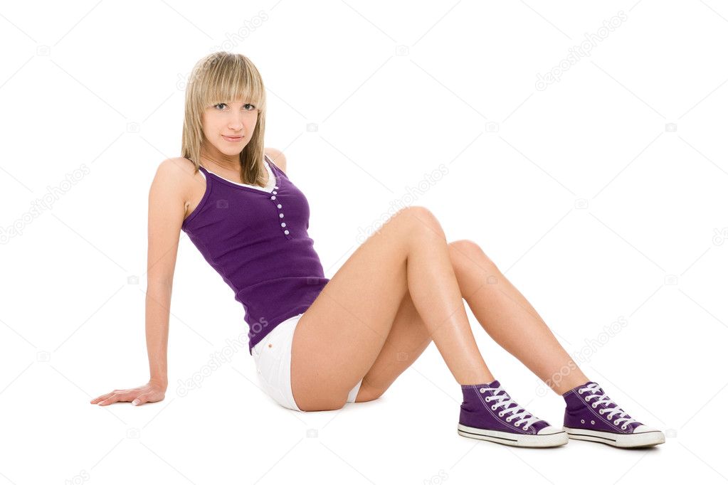 A Girl In Short Tight White Shorts On The Street Stock Photo, Picture and  Royalty Free Image. Image 189488814.
