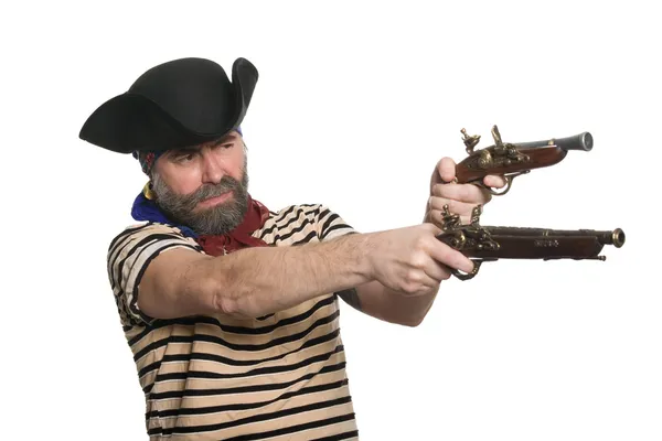 Terrible bearded pirate in tricorn hat — Stock Photo, Image