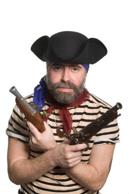 Terrible bearded pirate in tricorn hat clipart