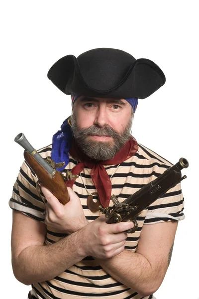 stock image Terrible bearded pirate in tricorn hat
